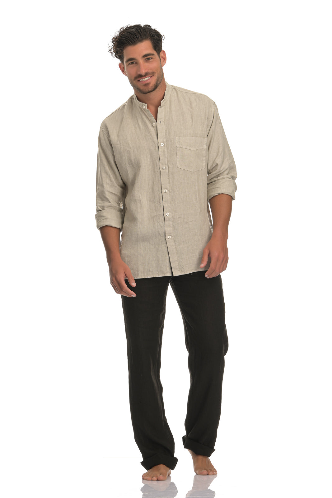Mandarin Collar Linen Shirt NIMAconcept