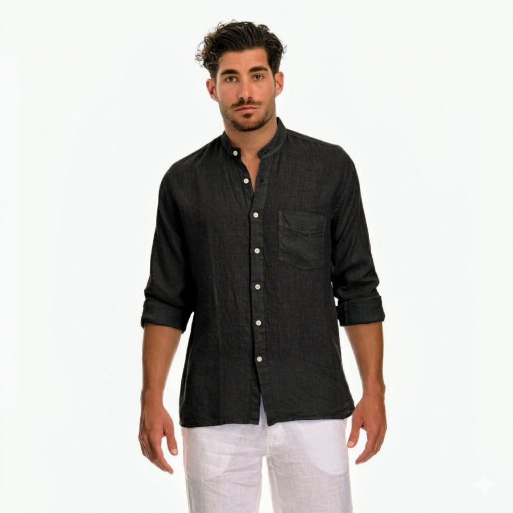 Mandarin Collar Linen Shirt NIMAconcept